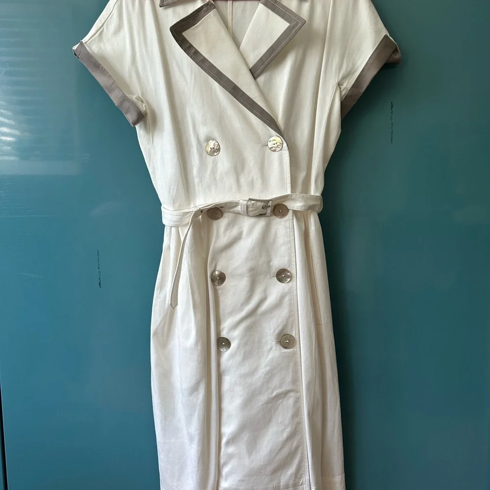 Heavy Cotton Cream Button-Down A-Line Dress - Picture 1 of 4
